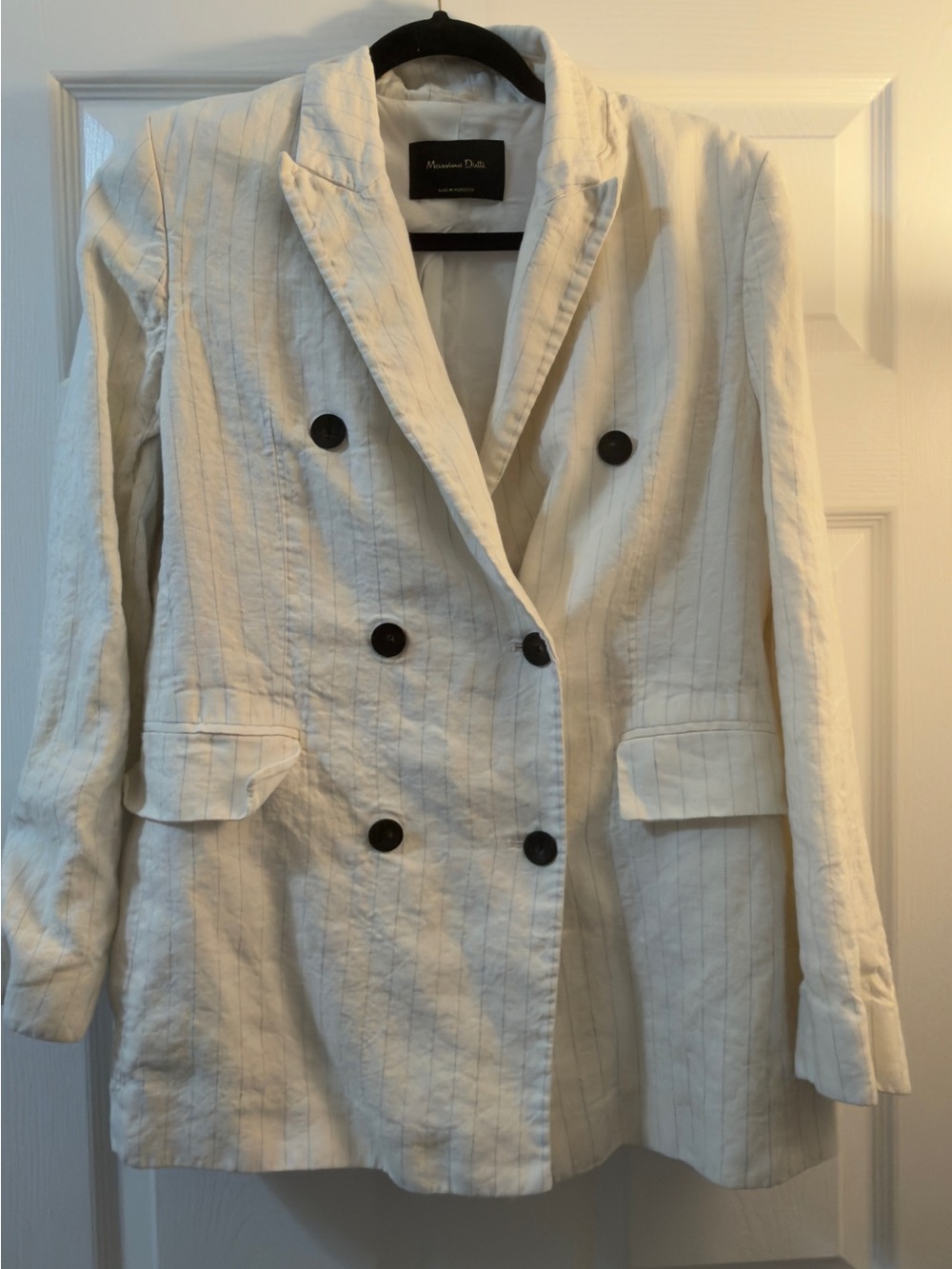 Massimo Dutti Linen Pinstripe Double-Breasted Blazer Size 10